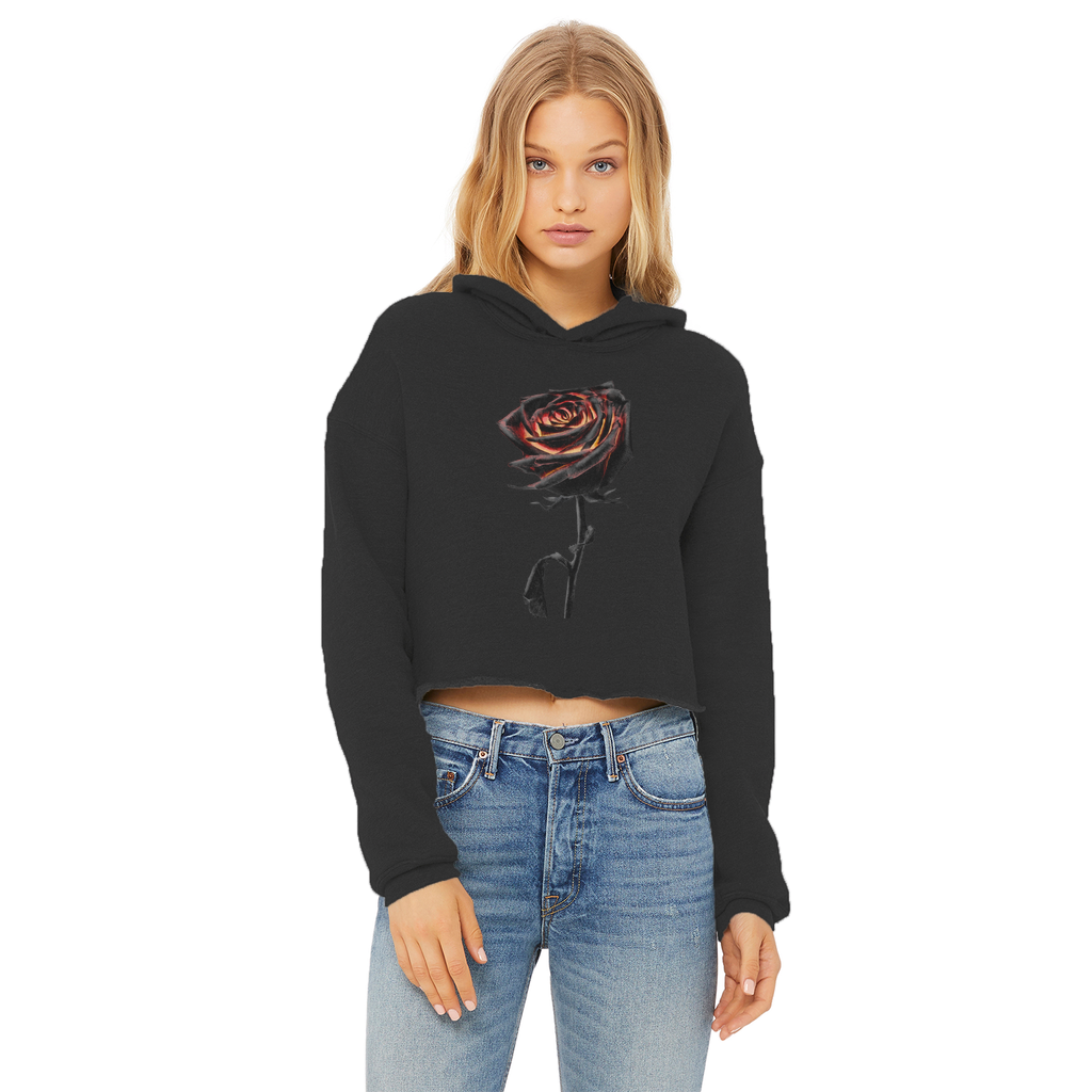 Burning Rose Ladies Cropped Raw Edge Hoodie – Blurwood Studio Burning Rose Ladies Cropped Raw Edge Hoodie – Blurwood Studio